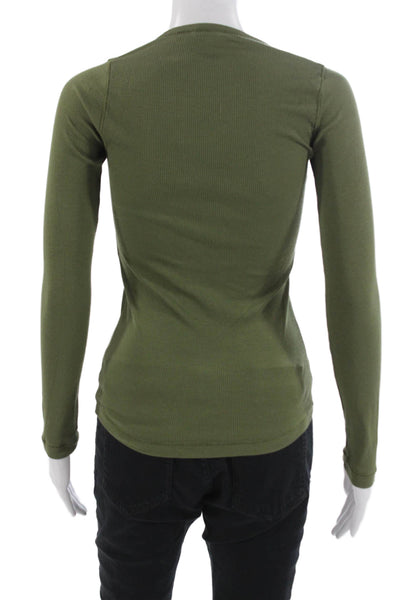 Splendid Womens Basic Button-Up V-Neck Long Sleeve Green Size S