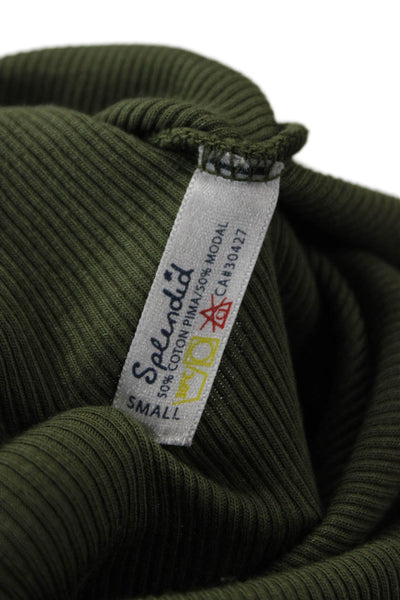 Splendid Womens Basic Button-Up V-Neck Long Sleeve Green Size S