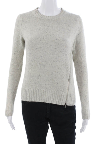 Aqua Unisex Pullover Cashmere Sweater Beige Crew Neck Zip Long Sleeve Size XS