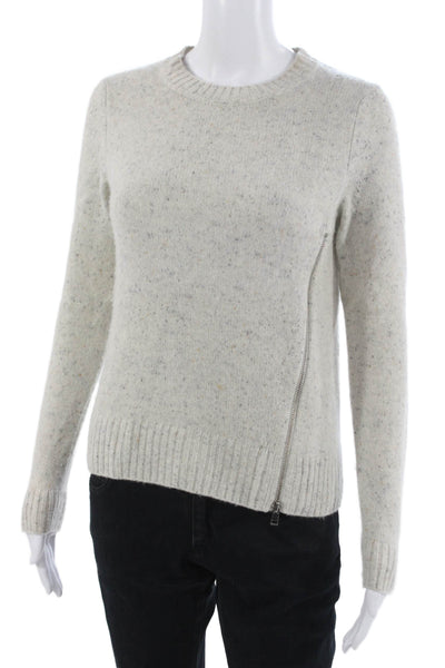 Aqua Unisex Pullover Cashmere Sweater Beige Crew Neck Zip Long Sleeve Size XS