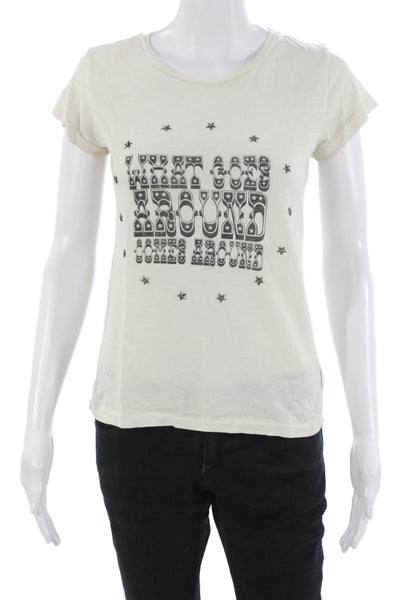 What Goes Around Comes Around Women White Cotton Quote Tee Size S