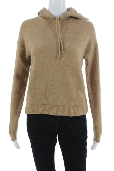 J Crew Womens Beige Pullover Hoodie Merino Alpaca Blend Drawstring Size 2XS