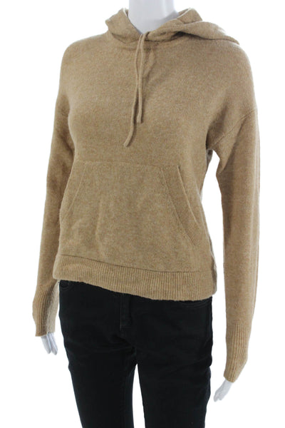 J Crew Womens Beige Pullover Hoodie Merino Alpaca Blend Drawstring Size 2XS