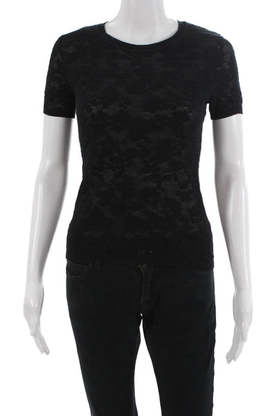 Rag & Bone Women Black Floral Crewneck Short Sleeve T-Shirt Size XS Petite