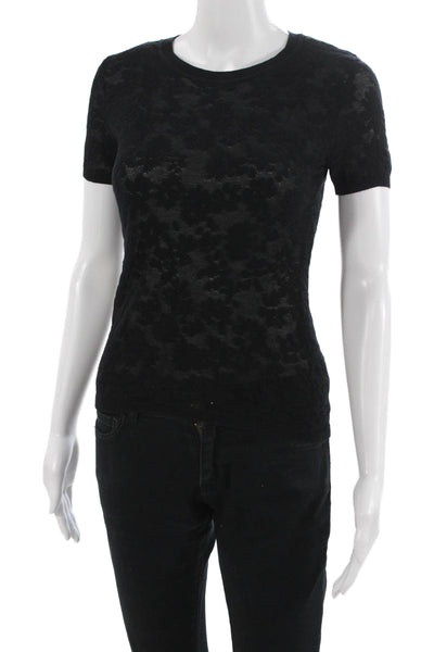 Rag & Bone Women Black Floral Crewneck Short Sleeve T-Shirt Size XS Petite