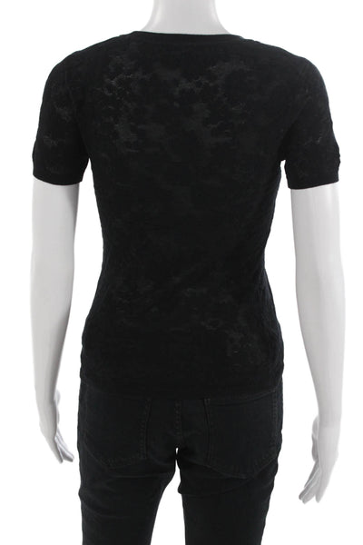 Rag & Bone Women Black Floral Crewneck Short Sleeve T-Shirt Size XS Petite
