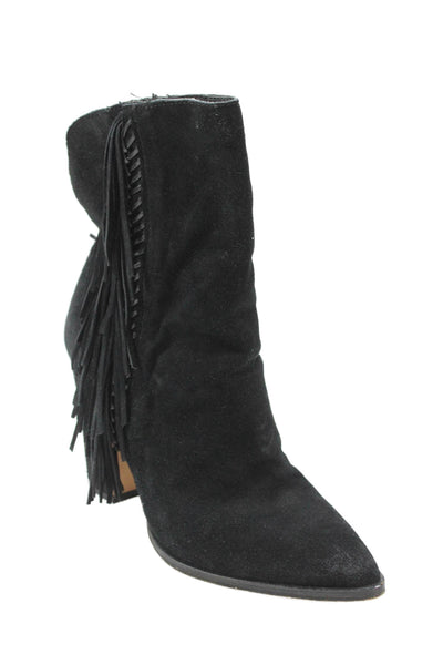 Dolce Vita Womens Suede Fringe Detail Block Heels Ankle Boots Shoes Black Size 7