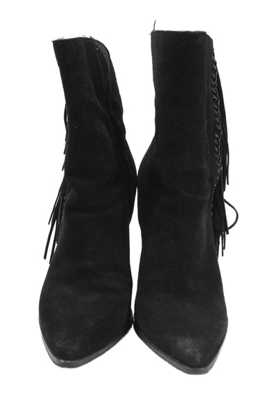 Dolce Vita Womens Suede Fringe Detail Block Heels Ankle Boots Shoes Black Size 7