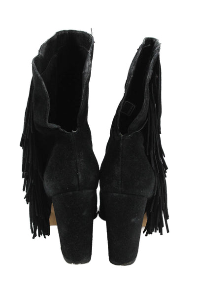 Dolce Vita Womens Suede Fringe Detail Block Heels Ankle Boots Shoes Black Size 7