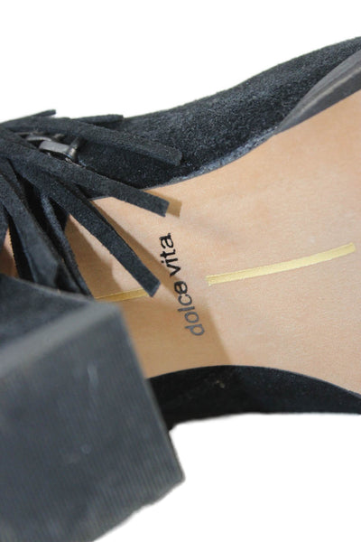 Dolce Vita Womens Suede Fringe Detail Block Heels Ankle Boots Shoes Black Size 7