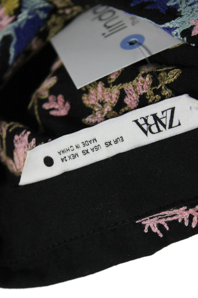 Zara Unisex Button-Down Collared Short Sleeve Black Polyester Shirt Size XS