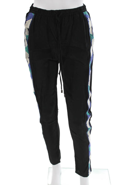 Chelsea Flower Women Jogger Pants Black Geometric Viscose Drawstring Size XS