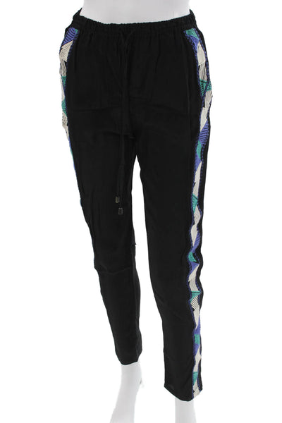 Chelsea Flower Women Jogger Pants Black Geometric Viscose Drawstring Size XS