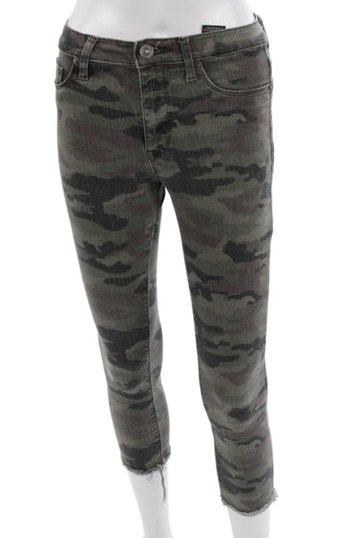 Hudson Women Cropped Skinny Jeans Green Camouflage Petite Size 24