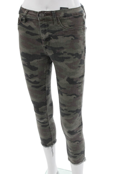 Hudson Women Cropped Skinny Jeans Green Camouflage Petite Size 24