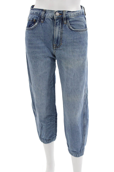 Frame Womens Cropped Tapered Jeans Blue Button Cotton Size 24