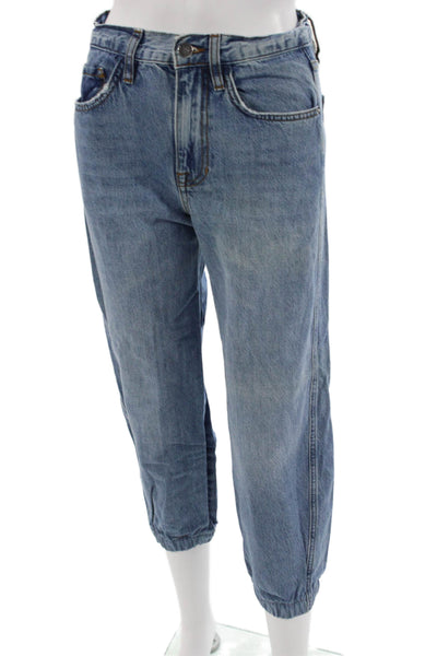 Frame Womens Cropped Tapered Jeans Blue Button Cotton Size 24
