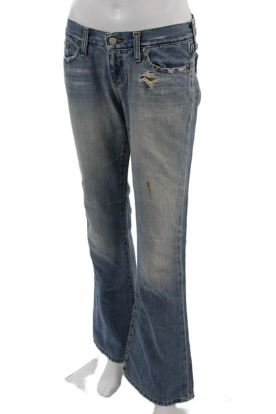Abercrombie & Fitch Womens Bootcut Flared Blue Jeans Low Rise Button Size 4