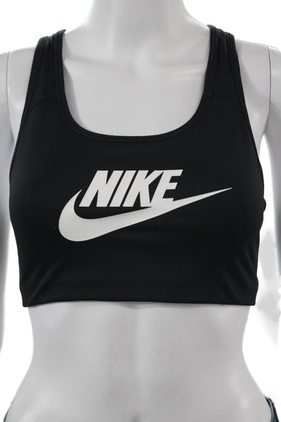 Nike Women Sports Bra Black Scoop Neck Polyester Solid Size M