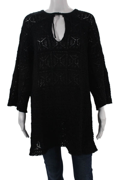 Zara Women Black Boho Geometric Tunic Drawstring Size L