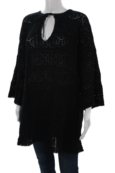 Zara Women Black Boho Geometric Tunic Drawstring Size L