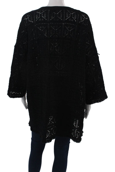 Zara Women Black Boho Geometric Tunic Drawstring Size L
