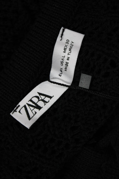 Zara Women Black Boho Geometric Tunic Drawstring Size L