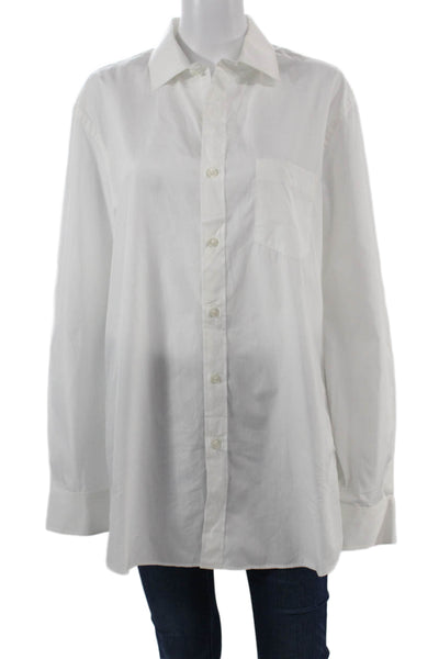 J Crew Men Point Collar Cotton Dress Shirt White Long Sleeve Size L