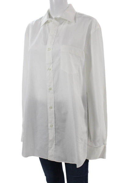 J Crew Men Point Collar Cotton Dress Shirt White Long Sleeve Size L