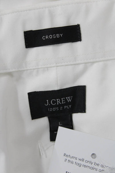 J Crew Men Point Collar Cotton Dress Shirt White Long Sleeve Size L
