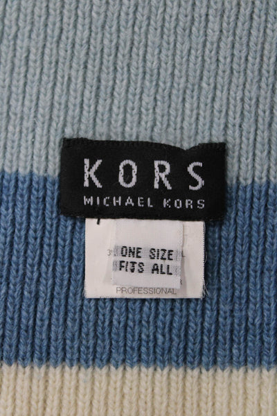 KORS Michael Kors Womens Wool Blend Striped Scarf Blue Size 92X15"