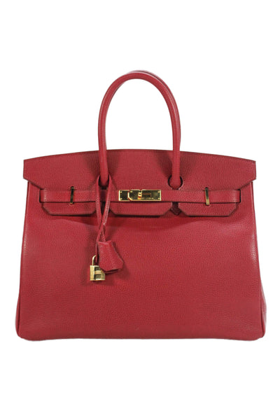 Hermes Womens Rouge Grenat Gold Plated Togo Leather Birkin 35 Handbag