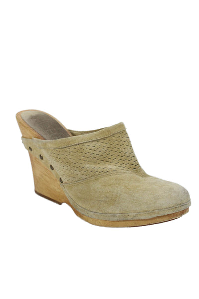 KORS Michael Kors Womens Suede Slip On Clogs Heels Beige Size 7.5