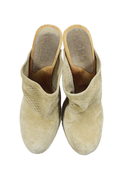 KORS Michael Kors Womens Suede Slip On Clogs Heels Beige Size 7.5