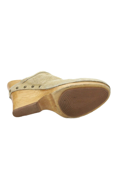 KORS Michael Kors Womens Suede Slip On Clogs Heels Beige Size 7.5