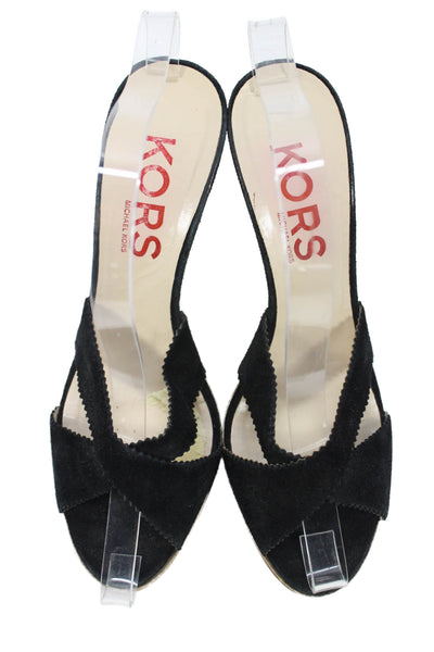 KORS Michael Kors Womens Suede Slide On Sandals Heels Black Size 8M