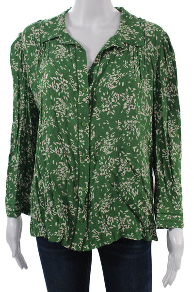 Ba&Sh Women Tunic Green Floral Collared Long Sleeve Viscose Button Size L
