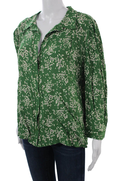 Ba&Sh Women Tunic Green Floral Collared Long Sleeve Viscose Button Size L