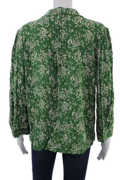 Ba&Sh Women Tunic Green Floral Collared Long Sleeve Viscose Button Size L