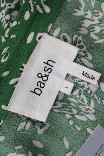 Ba&Sh Women Tunic Green Floral Collared Long Sleeve Viscose Button Size L