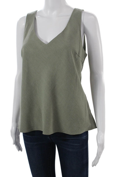 Drew Womens Basic Sleeveless V-Neck Tank Green Army Solid Size M