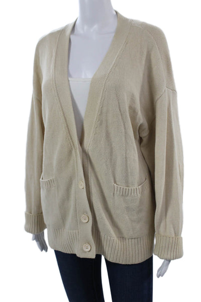 525 Unisex Cardigan V-Neck Button 100% Cotton Beige Long Sleeve Size M