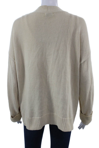 525 Unisex Cardigan V-Neck Button 100% Cotton Beige Long Sleeve Size M