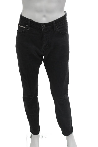 Neuw Mens Skinny Tapered Jeans Black Button Inseam 32 Size 34