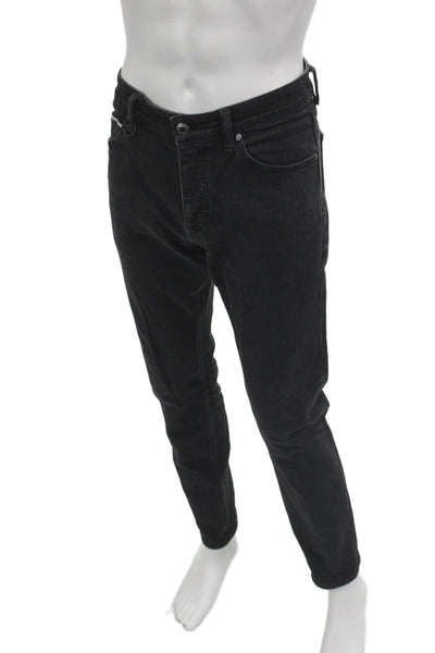 Neuw Mens Skinny Tapered Jeans Black Button Inseam 32 Size 34