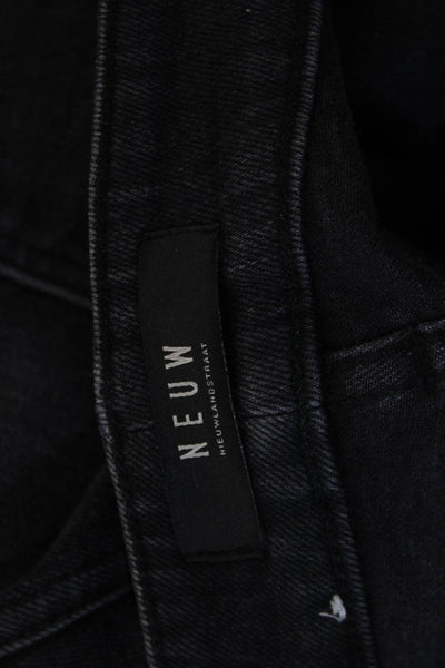 Neuw Mens Skinny Tapered Jeans Black Button Inseam 32 Size 34
