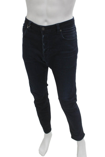Neuw Mens Skinny Tapered Jeans Dark Blue Designer Size 34