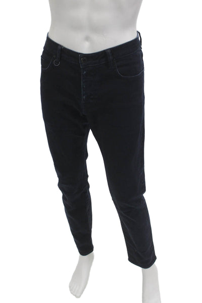 Neuw Mens Skinny Tapered Dark Blue Mid Rise Button Fly Jeans Size 34