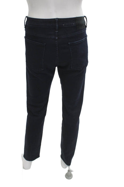 Neuw Mens Skinny Tapered Dark Blue Mid Rise Button Fly Jeans Size 34