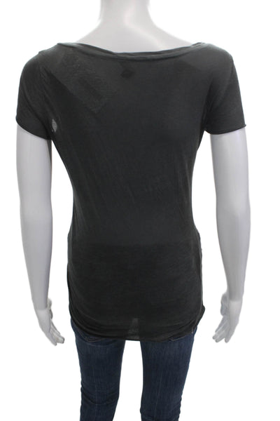 Avant Toi Women Basic Dark Gray Cotton V-Neck Cap Sleeve T-Shirt Size S